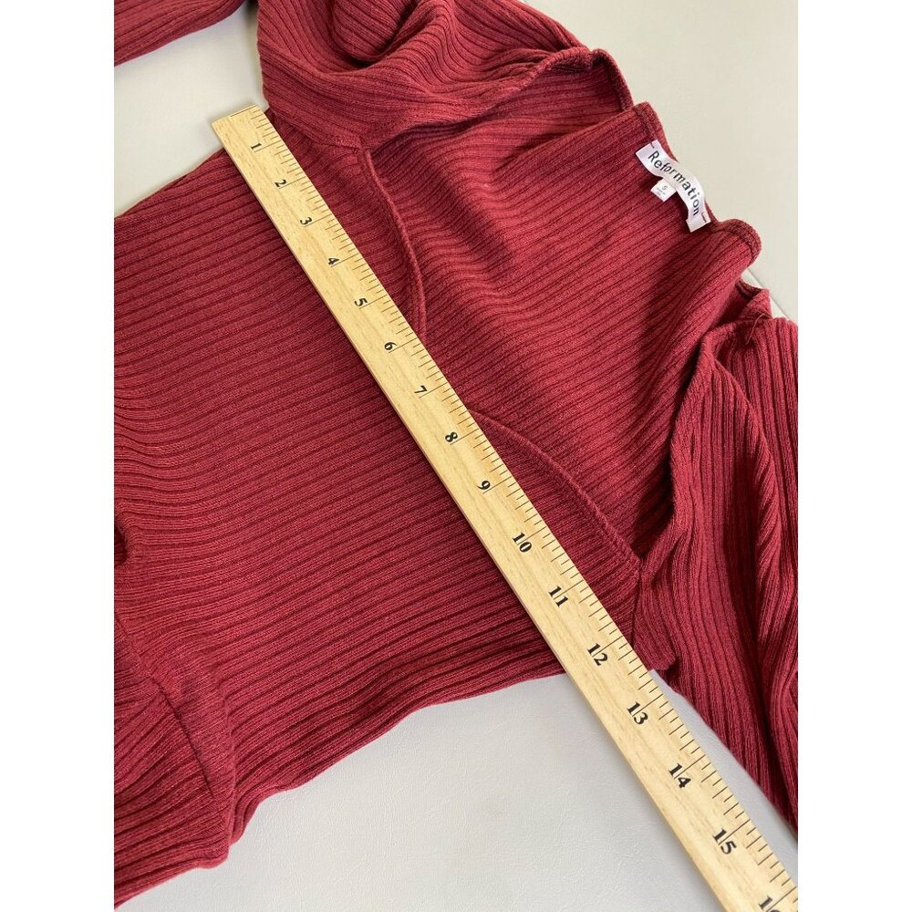 Reformation Banks Midi Dress size Small Red Long sleeve Red Ribbed Front Slit - Picture 7 of 16